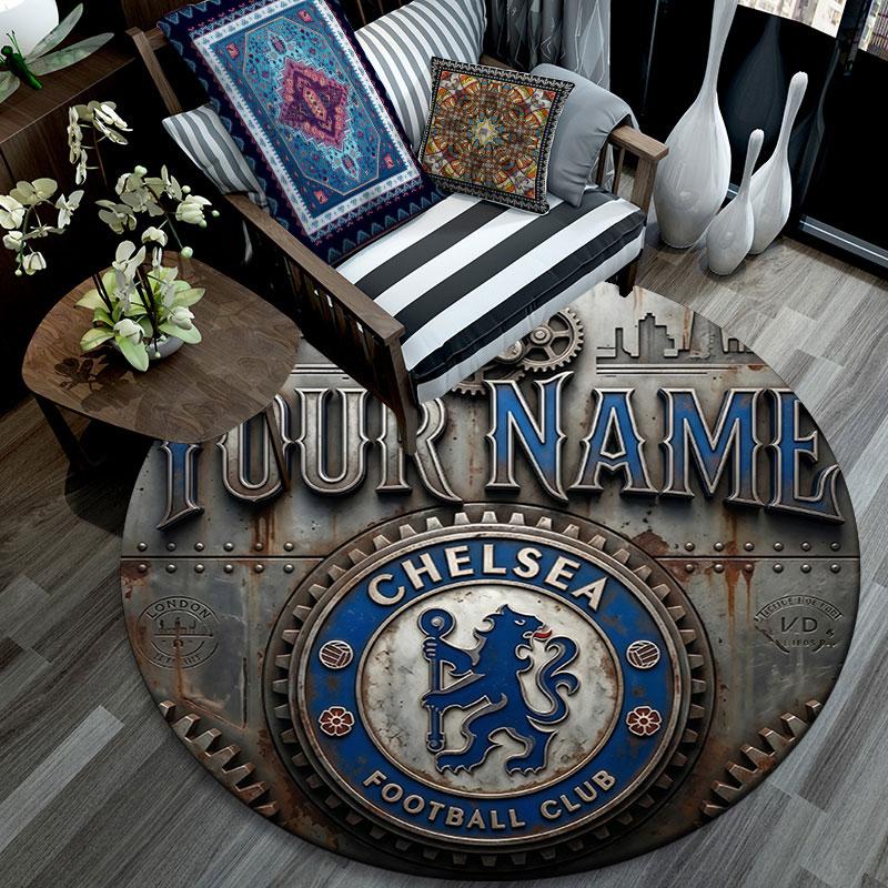 Custom Name,Chelsea FC pattern round rug,Carpet Rug for Living Room Bedroom Playroom ,Non-slip Floor Mat,Holiday Gifts and Birthday Gifts.