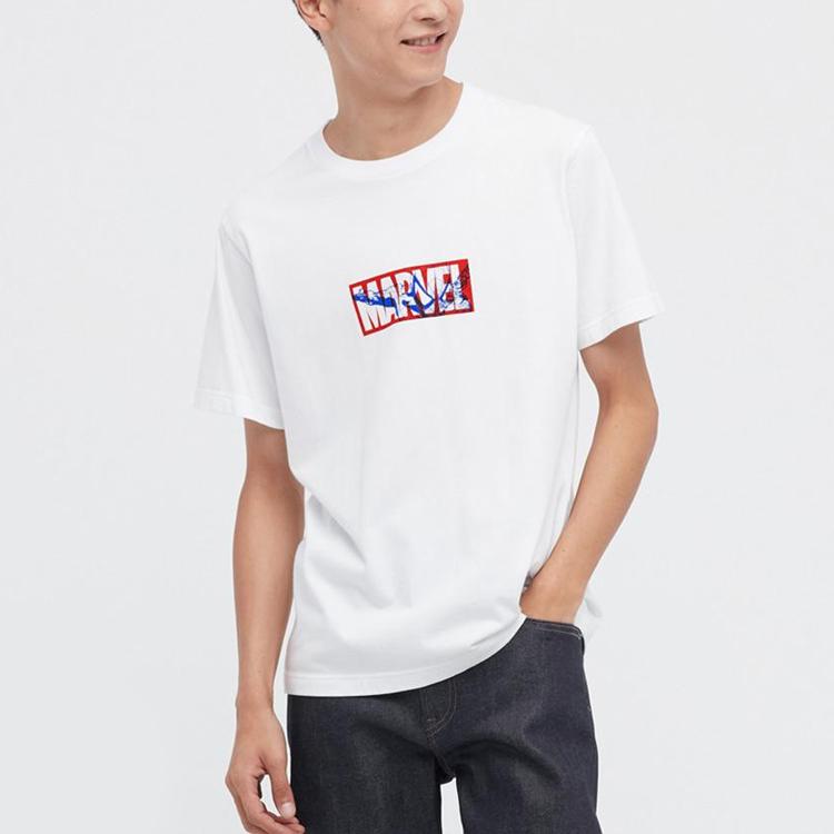 Uniqlo Мужская футболка с коротким рукавом и принтом логотипа, топ, белая 447420-00