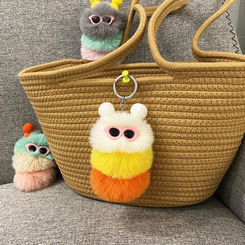 Cute Cartoon Plush Caterpillars Keychain Bag Ornaments Keyring Car Trinket Key Holder Easter Halloween Christmas Party Gift