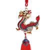 Фигурка китайского дракона, орнамент с красной кисточкой, стразы, инкрустация, цинковый сплав, модель зодиакального дракона, ремесленный орнамент, новогодняя модель животного, подвесная