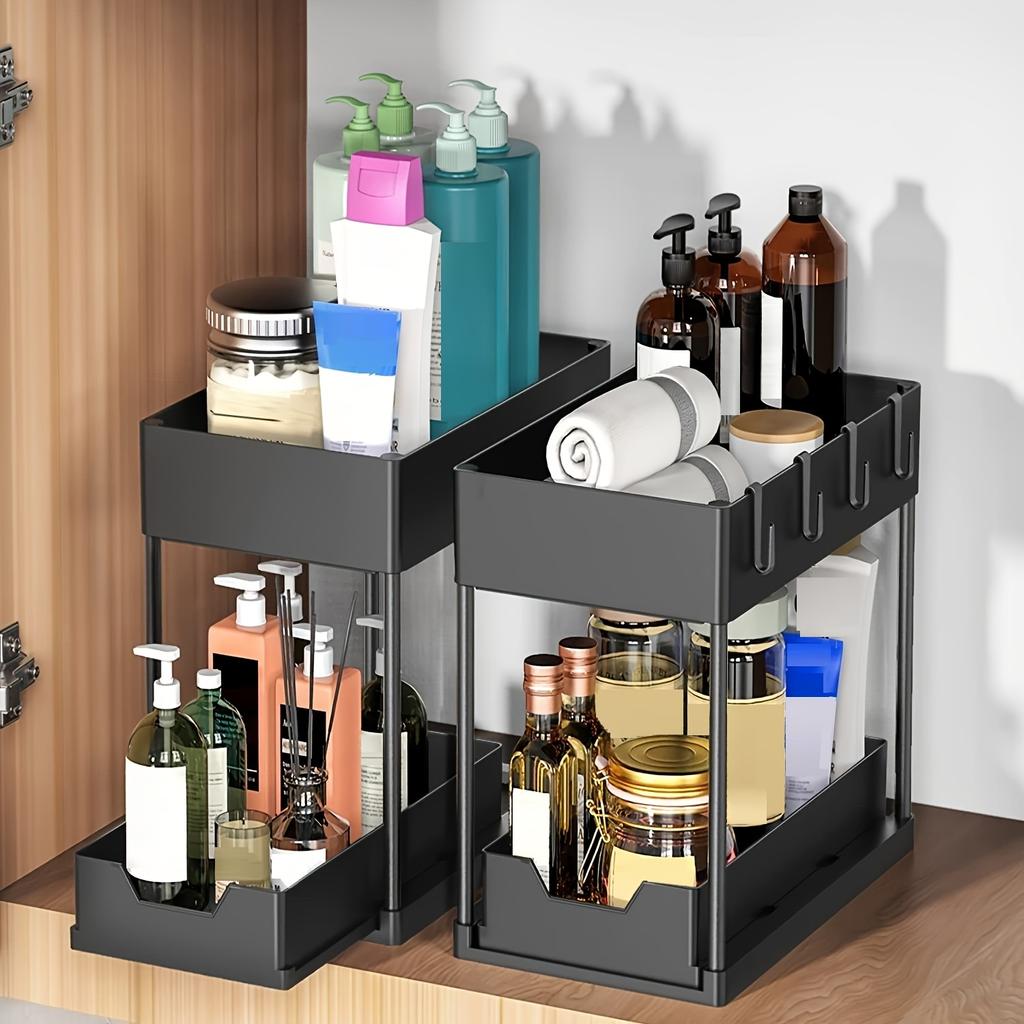 1 Set of Under Sink Organizers, 2-tier Sliding Cabinet Basket Organizer Drawers,under Sink Organizers and Storage Bathroom Kitchen Cabinet Organizers,