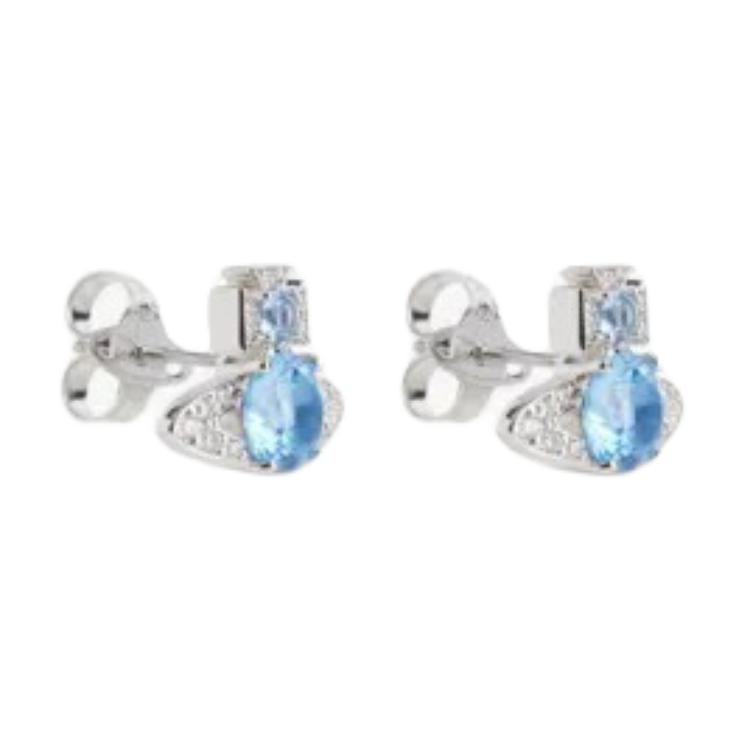 Vivienne Westwood Original Design Brass Cubic Zirconia Gemstone Square Zirconia Stud Earrings Women earrings Blue 6201034M-02P536