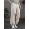 Блумеры из хлопка и льна, повседневные эластичные свободные женские брюки с высокой талией, корейская мода, широкие брюки длиной до щиколотки для женщин