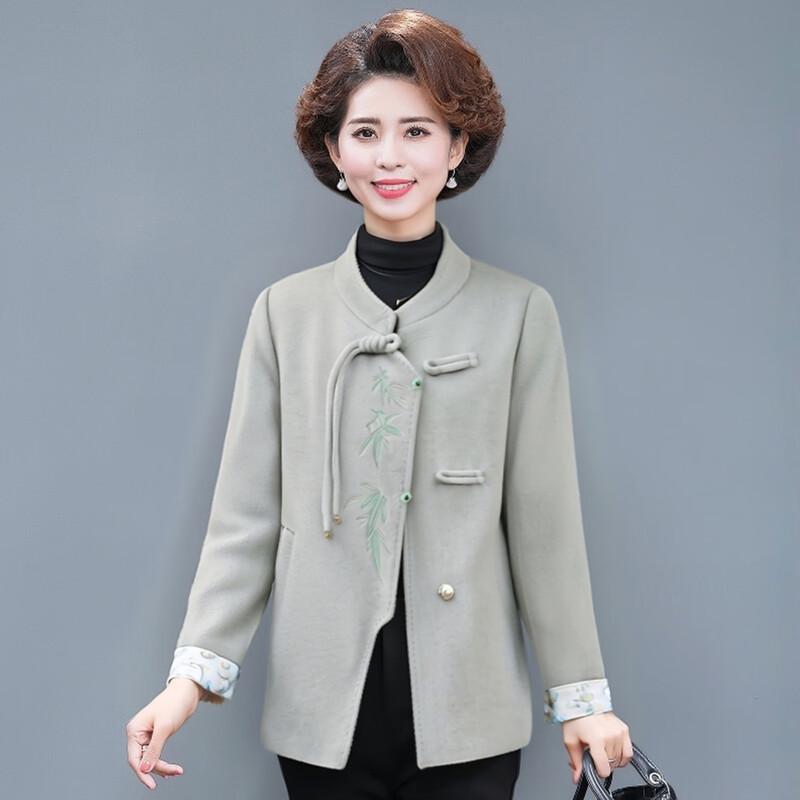 XUEXI New Chinese Style Embroidered Wool Blend Coat