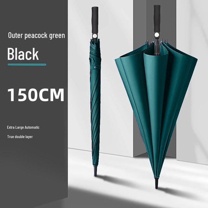 Мужской очень большой двухслойный зонт с длинной усиленной ручкой для двух или трех человек, штормоустойчивый и прочный.