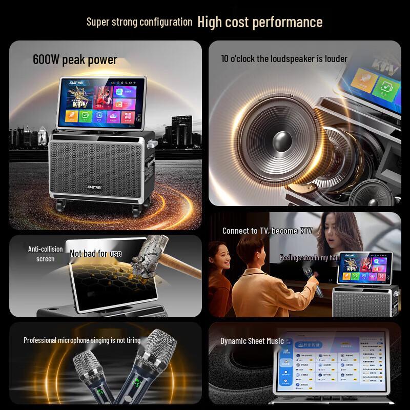SAST Portable KTV Speaker System with Display CN plug (adapter included) (CN version)