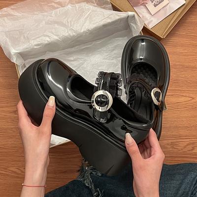 Модная обувь на танкетке, весенний новый стиль, круглый носок, мелкий вырез, линия с металлической пряжкой, водонепроницаемая платформа, нескользящие туфли Мэри Джейн