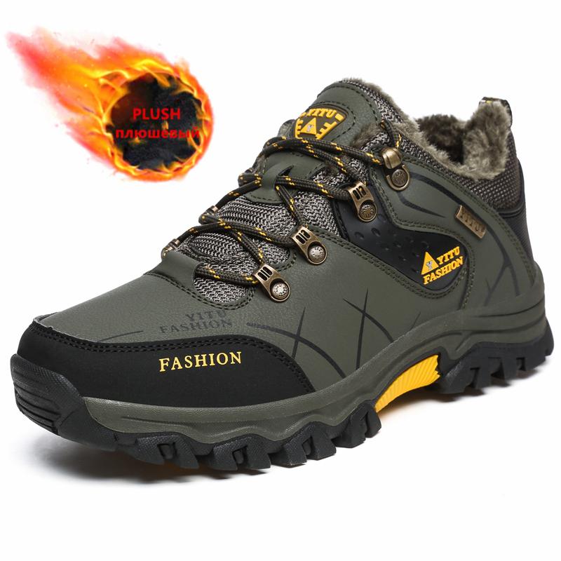 Зимние ботинки для мужчин, модные повседневные высококачественные кожаные кроссовки, нескользящие походные ботинки, водонепроницаемые зимние ботинки для активного отдыха, плюшевые теплые
