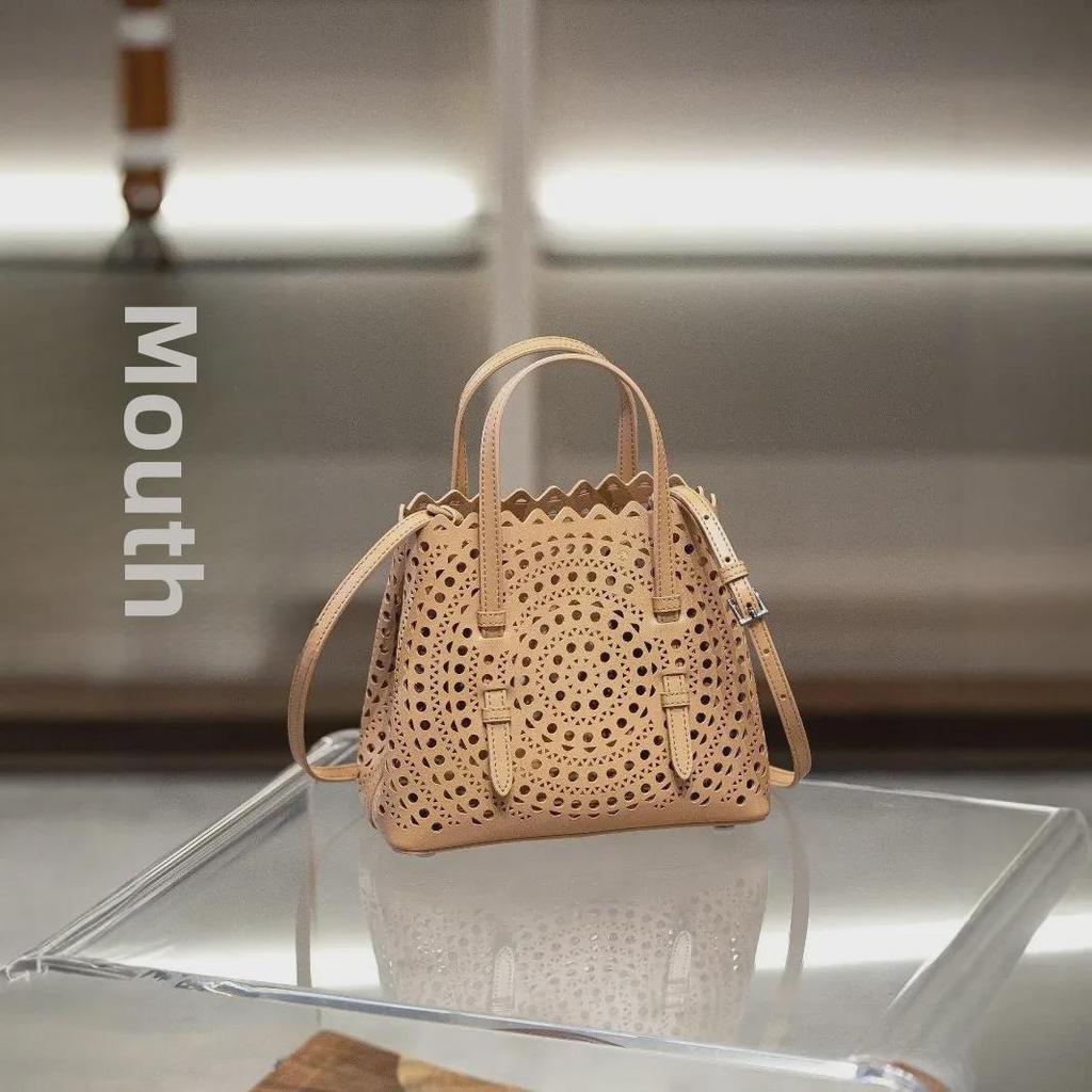 2024 Резная кожаная сумка-тоут: Mina женская сумка-мессенджер из коровьей кожи с одним плечом и полой корзиной