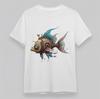 Men's Steampunk T-Shirt Fish Purple-Gold Gears Tee Cotton Comfy Oversize Short