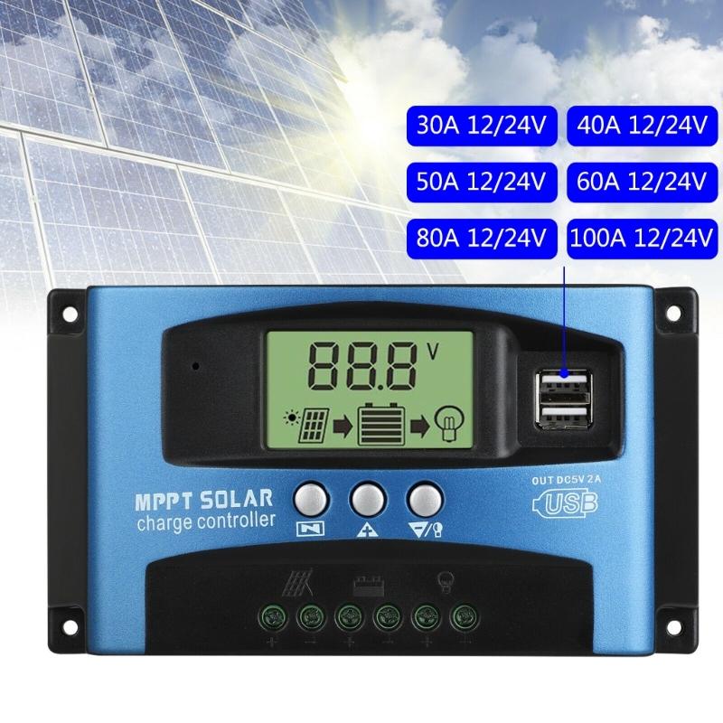 Солнечные контроллеры MPPT 100A 80A 60A 50A 40A 30A Двойной USB ЖК-дисплей 12В 24В Регулятор зарядного устройства для солнечных панелей