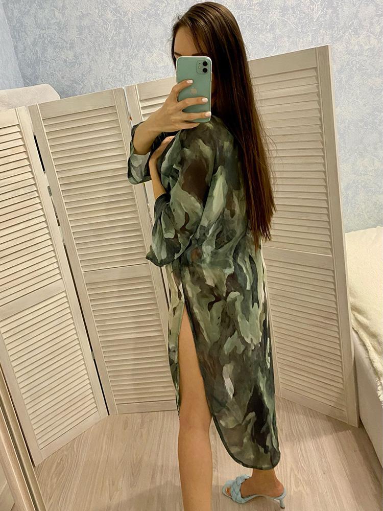 2024 Шифоновая туника с принтом в стиле бохо, сексуальный купальный костюм, накидки, летняя пляжная одежда, платье-кимоно, женский летний купальник, накидка