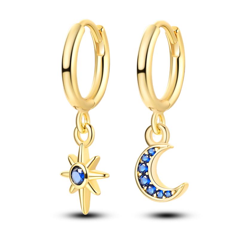 Original 925 Silver Hoop Gold Earring For Woman Heart Star Moon Zircon Pendientes Fashion Jewelry