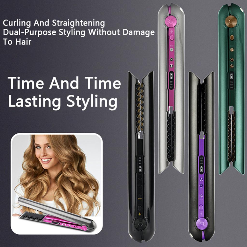 Flat Iron Mini 2 IN 1 Roller USB 4800mah Wireless Hair Straightener with Charging Base Portable Cordless Curler Dry and Wet Uses