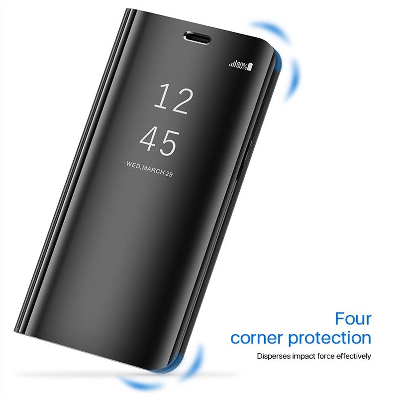 Умный зеркальный чехол для телефона с защитой от падения, магнитный флип из искусственной кожи для Samsung Huawei Honor Xiaomi Redmi iPhone OnePlus