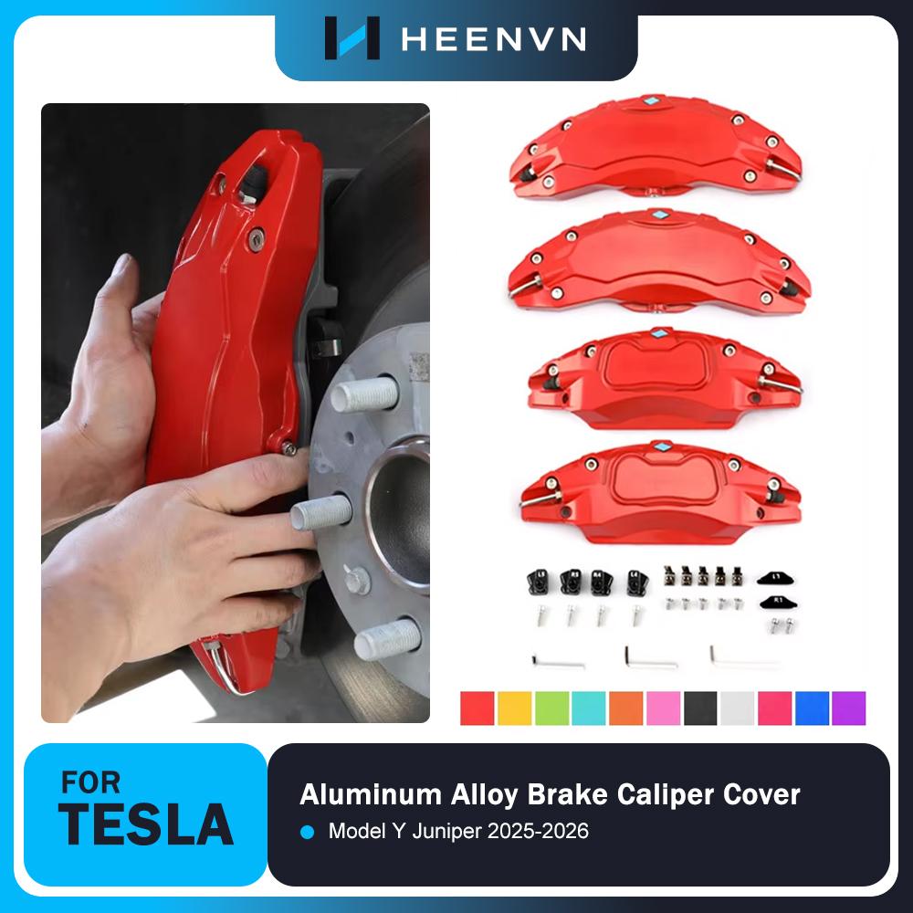 Heenvn Накладки на тормозные суппорты для Tesla Model Y Juniper 2025 2026 Набор колпаков ступиц колес из алюминиевого сплава Внешняя модификация суппортов автомобиля