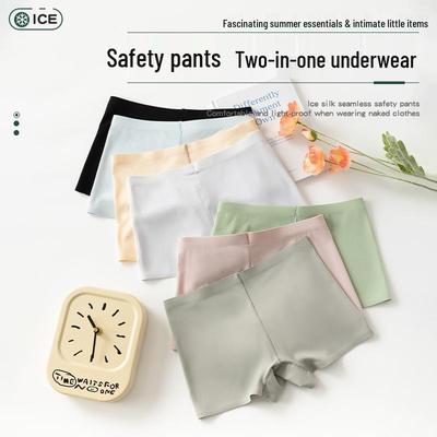 Бесшовные хлопковые женские трусы-боксеры средней посадки из ледяного шелка