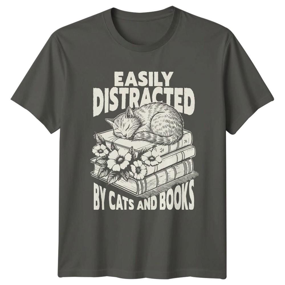 Easily Distracted By Cats And TShirt Bookworm Reader