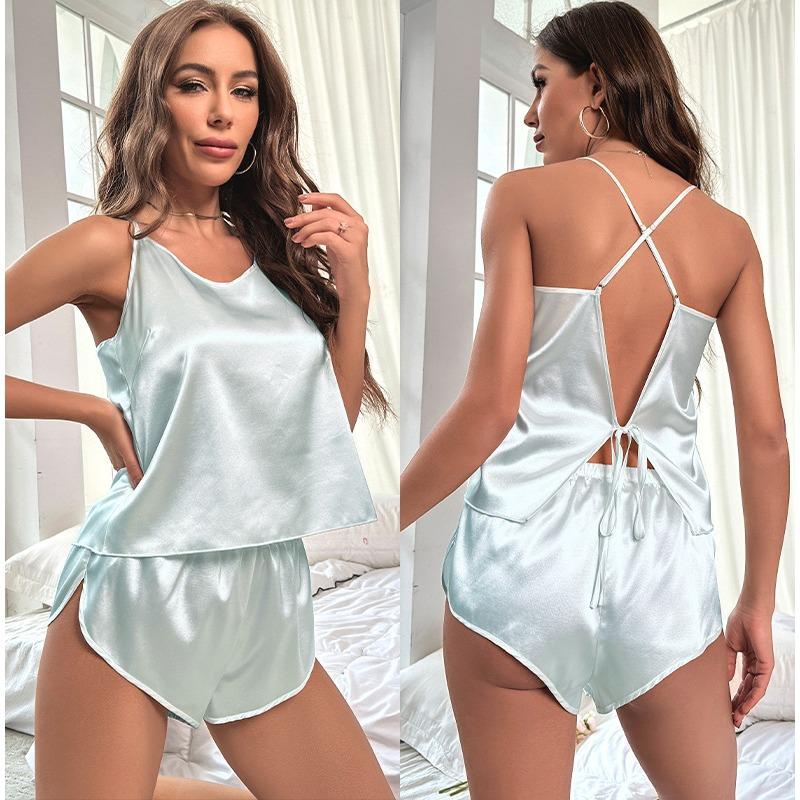 Ice Silk Sleepwear, Women's Spring and Summer Sexy Home Clothes, Suspender Shorts, Two-piece Home Clothes Set