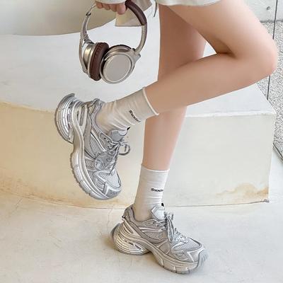 Папины кроссовки женские весенние новые простые трендовые кожаные сетчатые дышащие на платформе повседневные спортивные туфли