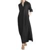 Women's Denim Maxi Dress Casual Roll-up Sleeve Split Dress with Pockets Plus Size Button Up Lapel V Neck Long Dress
