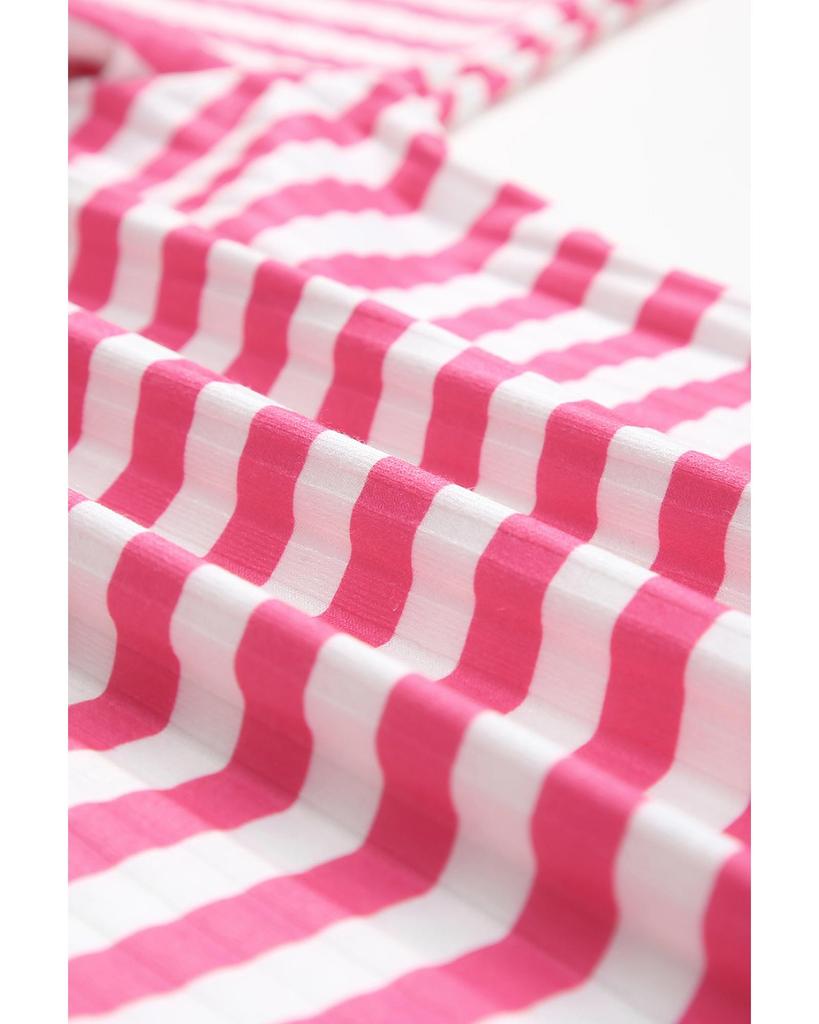 Azura Exchange Футболка с длинными рукавами и текстурированным узором в полоску цвета клубники и розового цвета