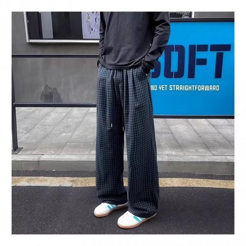 American Retro Loose Plaid Pants Unisex Wide Leg Trousers Couple
