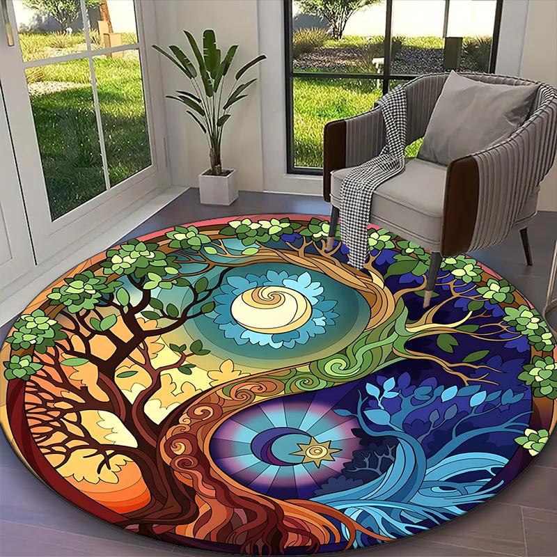 1pc Round Rug Appropriate for Office, Tree of Life Carpet, Versatile Printed Chair Rug, Durable Home Sofa Carpet