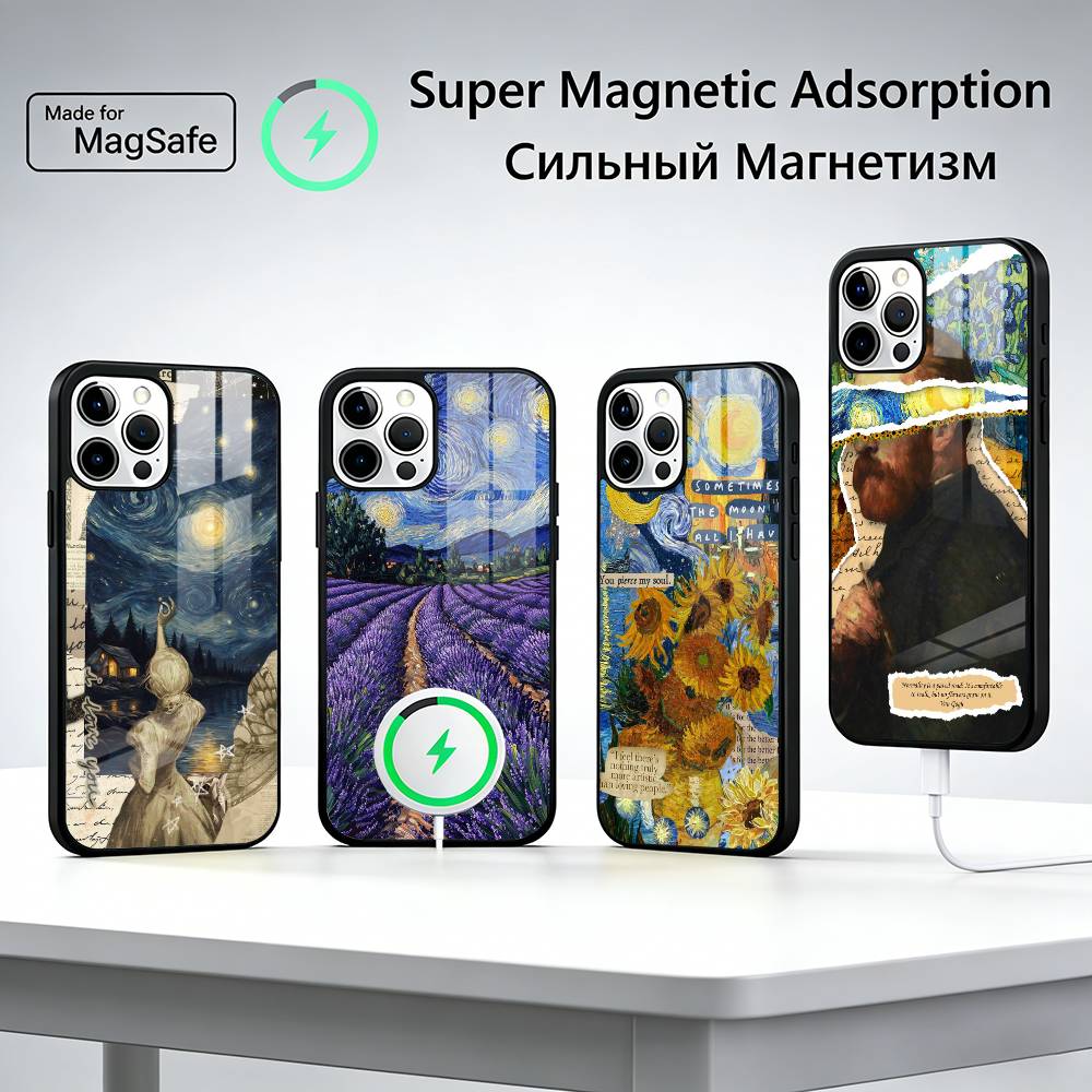 Чехол для телефона Van Gogh A-Art Эстетичный для iPhone 17, 16, 15, 14, 13, 12, 11 Plus, Pro Магнитный для Magsafe Беспроводной зарядки