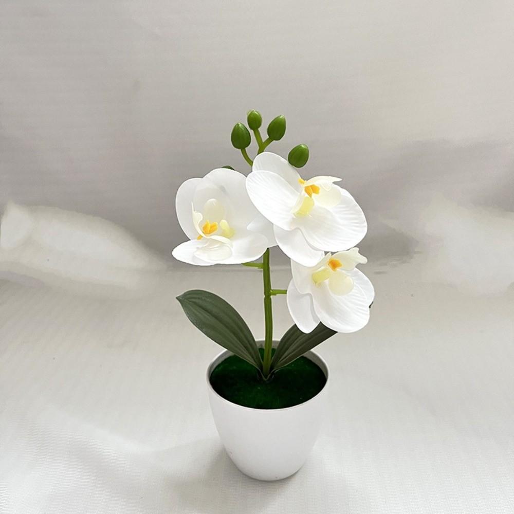 Multi-Bloom Simulated Butterfly Orchid White Flower Pot Plastic Fake Flower Home Decor