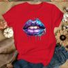 Lips Printed T-Shirts For Women Summer Tee Shirt Femme Casual Short Sleeve Round Neck Tops T-Shirts