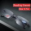 Anti Blue Light Bifocal Reading Glasses Rectangle Rimless Frame Far Near Eyewear Finished Optical Eyeglasses Diopter 0 To +4.0