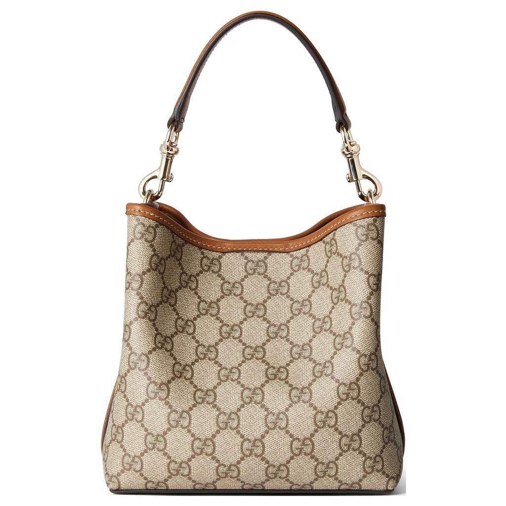 Gucci Сумка-ведро с логотипом GG, съемный регулируемый плечевой ремень, женские сумки, бежевый, темно-коричневый 815118-FAD6L-9758
