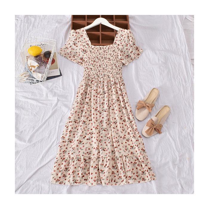 Платье с квадратным вырезом в стиле ретро во французском стиле для миниатюрных женщин — высокая талия, рукава-фонарики, короткое и милое, идеально подходит для весны