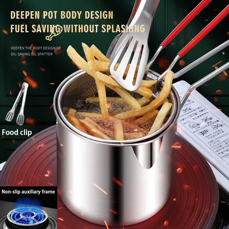 304 Stainless Steel Deep Fryer With Frying Basket Multifunctional Small Pot Kitchen Specific Frying Chicken Other Cooking Tools
