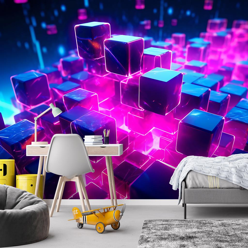 Обои Неоновые кубы абстрактные 3D
