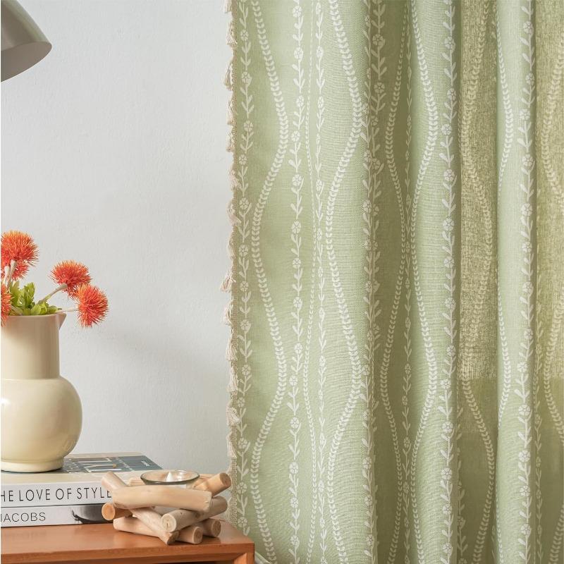 Полосатые Цветочные Бохо Шторы для Спальни Гостиной, Богемные Винтажные Кисточки Оконное Убранство Драпировка для Домашнего Декора Карман для Карниза, 1 шт.