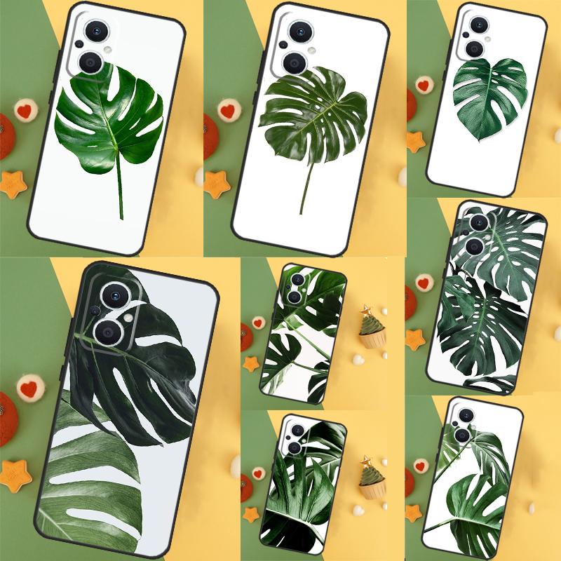 Green Monstera Leaf Case For OPPO Reno 8 7 6 5 4 Lite 10 Pro 11F 4Z 5Z 8T OPPO Find X2 X3 X5 Lite X6 Pro Cover