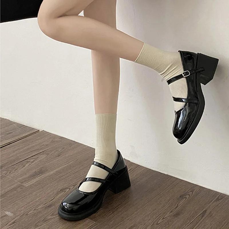 Женские мокасины в стиле ретро, черные туфли Мэри Джейн, женские туфли на толстом каблуке с пряжкой на ремне, туфли в стиле Лолиты в стиле колледжа, туфли-лодочки в стиле косплея JK Uniform