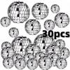 30pcs Mini Disco Ball Ornaments Reflective Glass Silver Baubles for Mardi Gras Disco Party Decor Sparkling Christmas Tree Gift