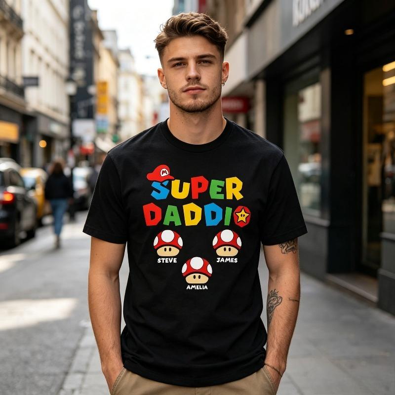 Personalised Super Daddio T-Shirt Super Daddio Funny Dad T-Shirt Custom Name Gift for Father's Day Birthday Christmas 100%Cotton