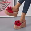 Fashion Aphixta Summer 9cm Wedge Heels Slippers Women Big Pearl Bead Flowers Cow Suede Bow Mulers 4cm Platform Sandals Clog Shoes Slides