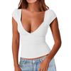 Женская сексуальная тонкая футболка с глубоким V-образным вырезом и открытой спиной, с коротким рукавом
