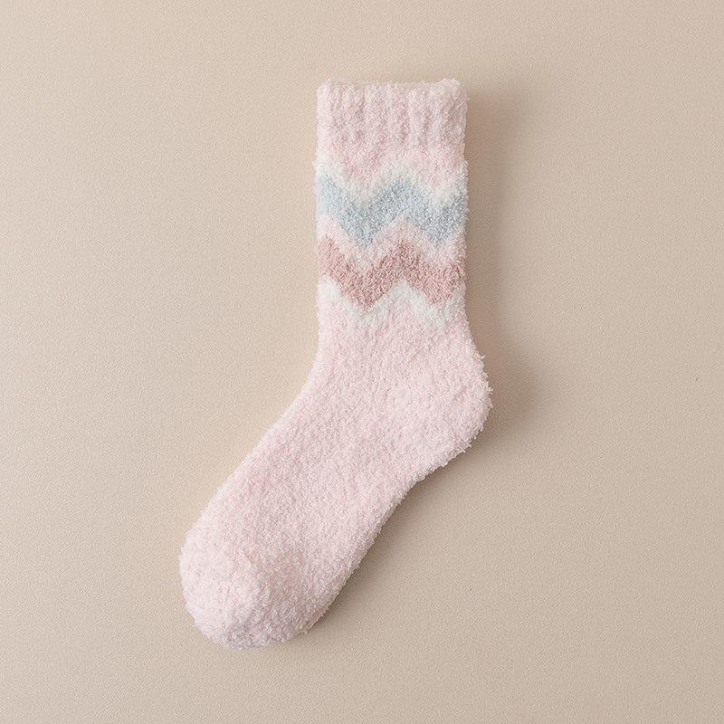 Женские осенне-зимние утолщенные теплые полосатые впитывающие пот домашние напольные носки-гольфы