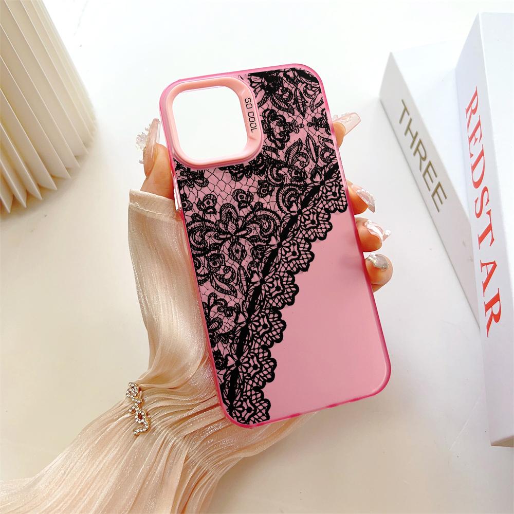 Elegant Lace Pattern Phone Case for iPhone 17 Air 16 15 14 11 Pro 13 12 Mini Xs XR 8 7 Matte Laser Bumper Shockproof Hard Cover