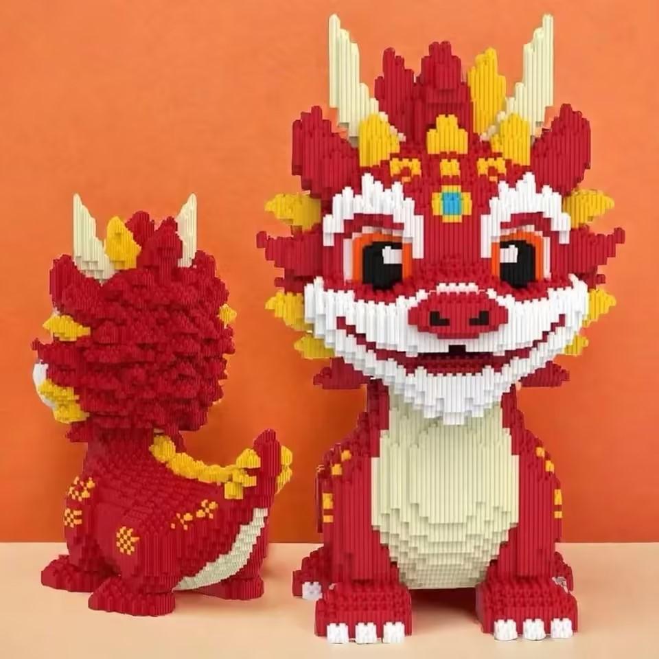 New 30Cm Diy Dragon Building Blocks Assembly Toy Small Particle Puzzle Ornaments 3D Desktop Decoration Birthday Gift