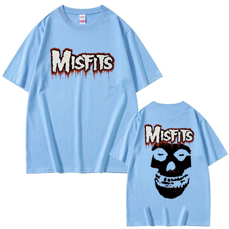 Horror Punk Misfits Skull Rock Double Sided Print T Shirt Unisex Gothic Vintage Oversized Tshirts Male Cotton Short Sleeve Tshirt