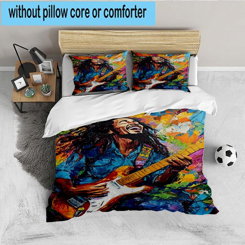 Bob music Vibrant Art 3PCS Bedding set,Ideal for 1pc Duvet Cover And 2pcs Pillowcases Perfect for Fan gift,Ideal for Bedroom, Dormitory