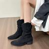 Boots Women 2024 New Fashion Pleated Women's Mid Calf Low Heel Ladies Pointed Toe Knight Boots High Quality Ankle Boots
