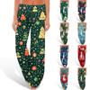 Women's Comfortable Sleeper Pants Christmas Printed Drawstring Wide Leg Pants Casual Pants